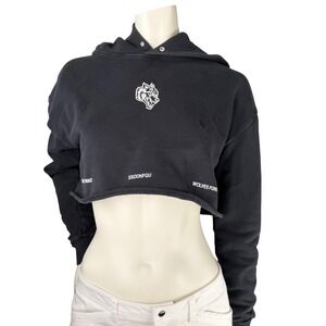 Darc Sport Wolves Club Cropped Hoodie Black Graphic Raw Hem Streetwear Small